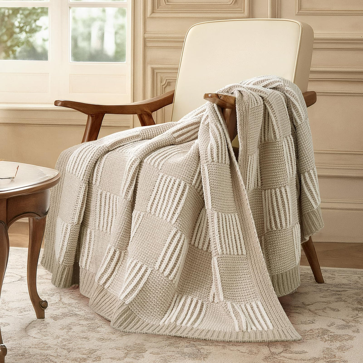 Checkered Knit Throw Blanket, Blue, 50 x 60 Inch