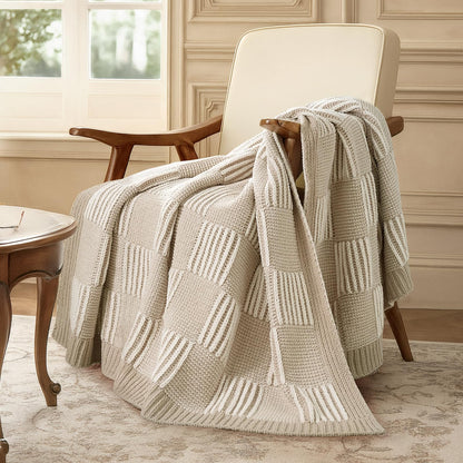 Checkered Knit Throw Blanket, Blue, 50 x 60 Inch