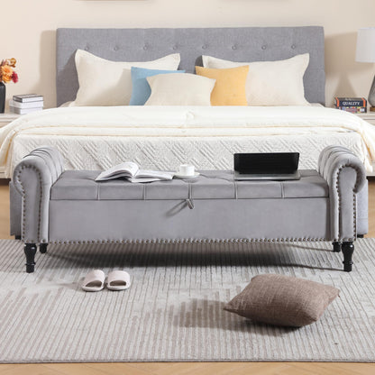 Navy Velvet Tufted Storage Bench