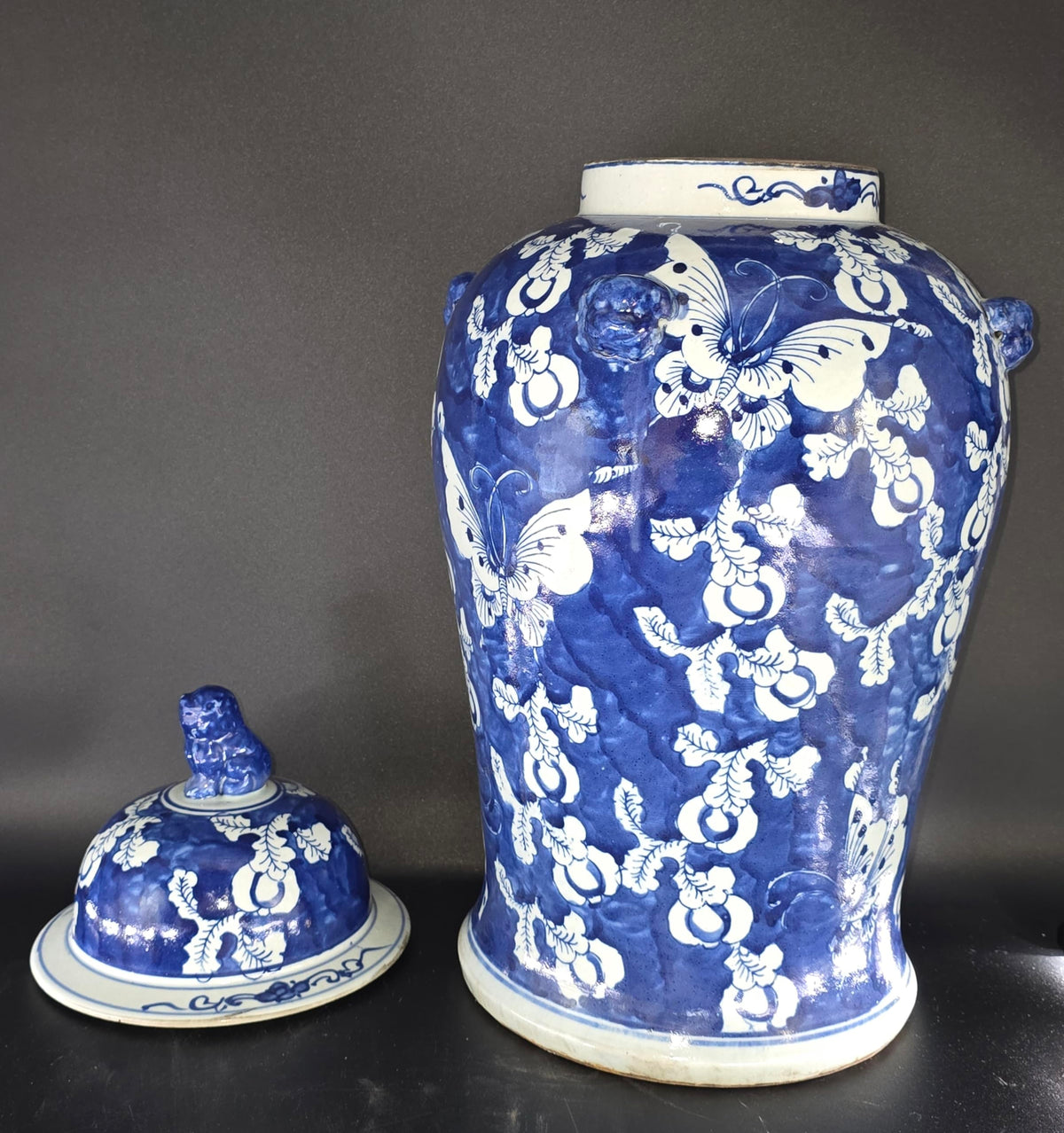 Blue and White Lotus Ginger Jar, 19 Inch