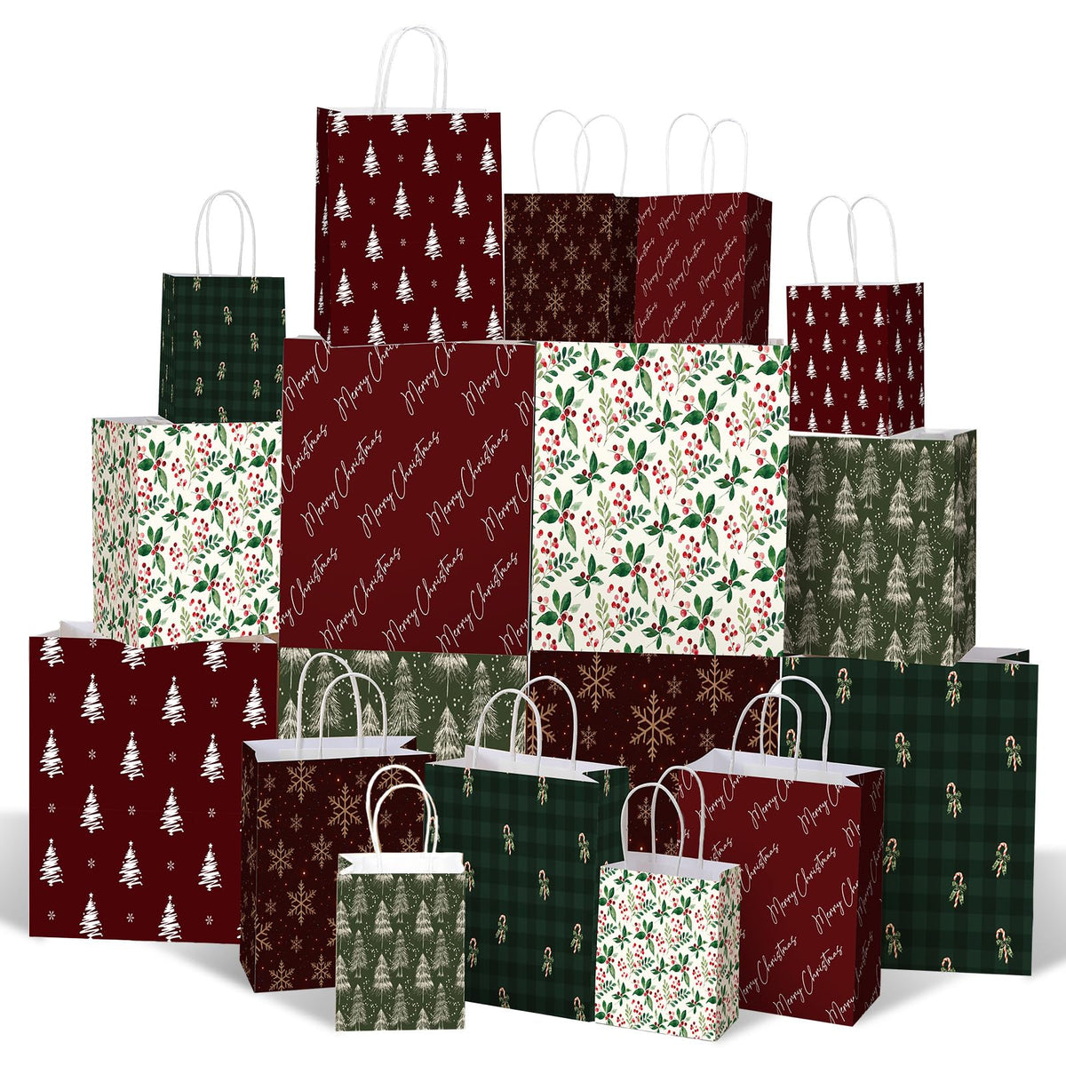 Blue Toile Christmas Kraft Gift Bags, Set of 18
