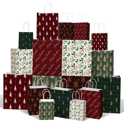 Blue Toile Christmas Kraft Gift Bags, Set of 18