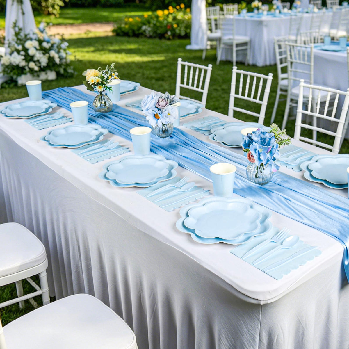 Blue and White Paper Tableware Set, Serves 50