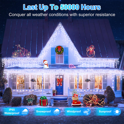 Blue and Cool White Icicle Lights, 164 ft