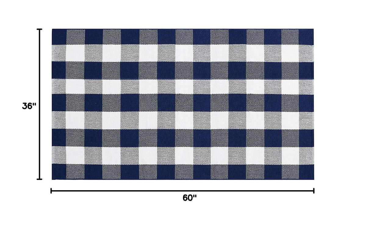 SEEKSEE Blue Buffalo Plaid Porch Rug, 27.5x43