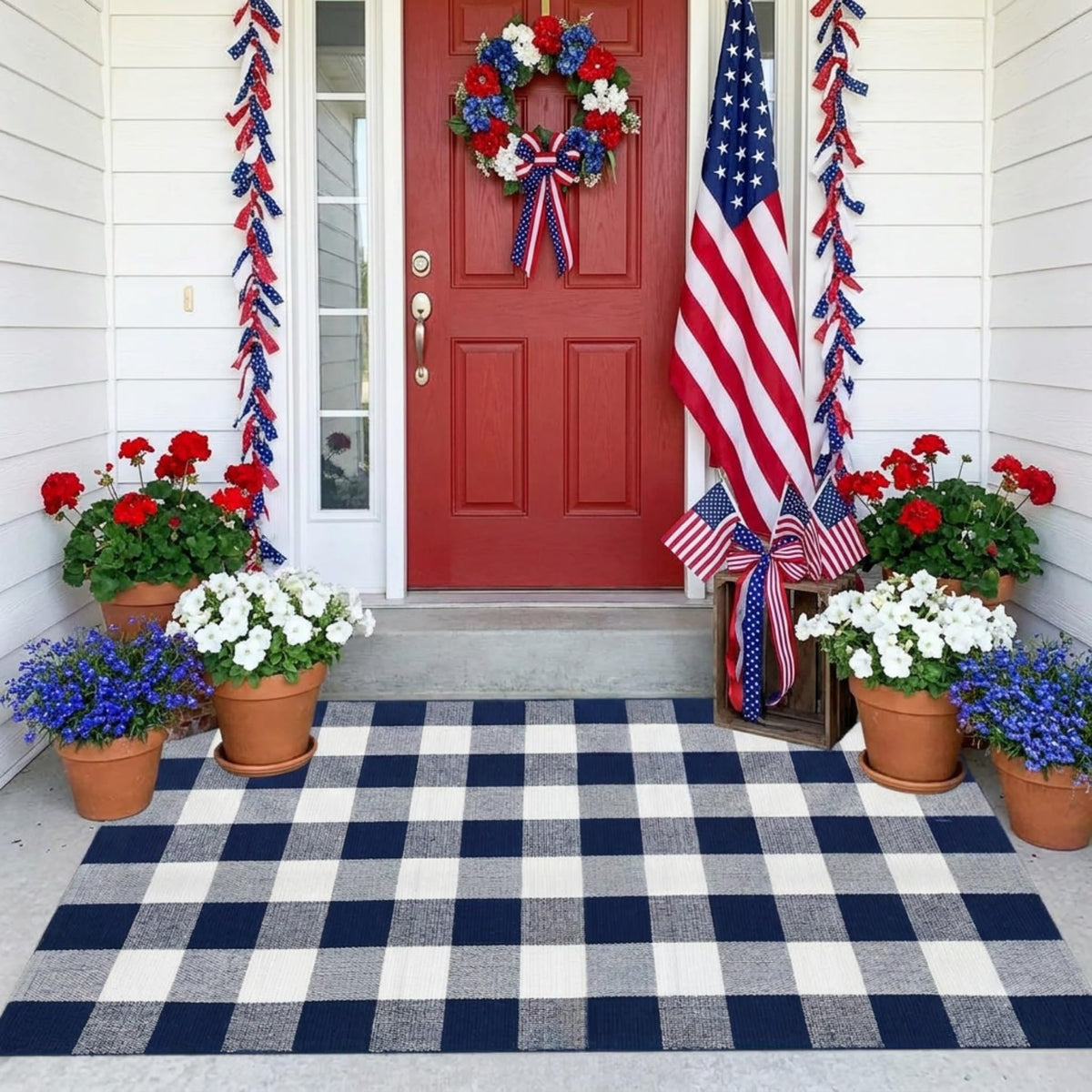 SEEKSEE Blue Buffalo Plaid Porch Rug, 27.5x43
