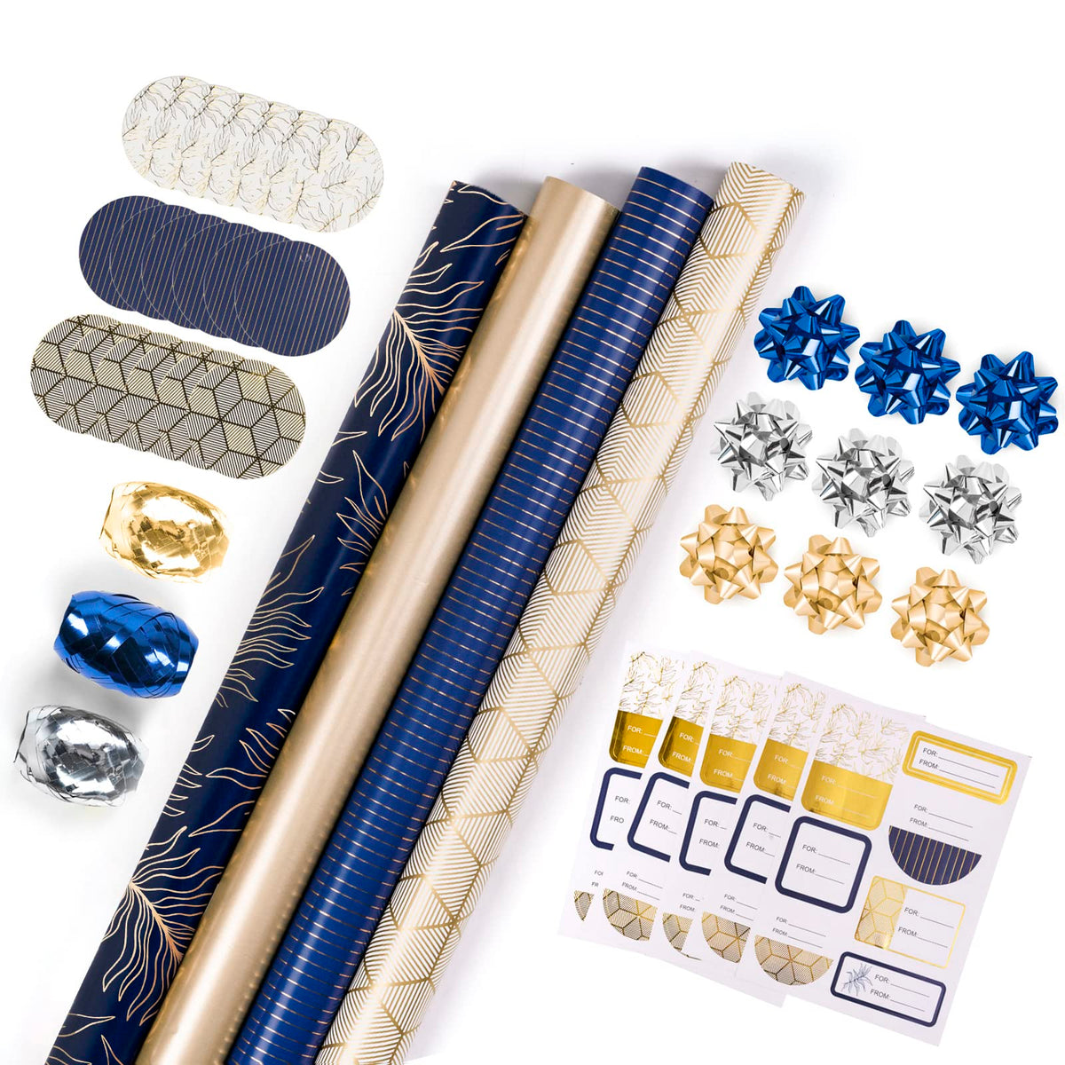 Christmas Wrapping Paper Rolls, Blue and Silver, 4 Rolls