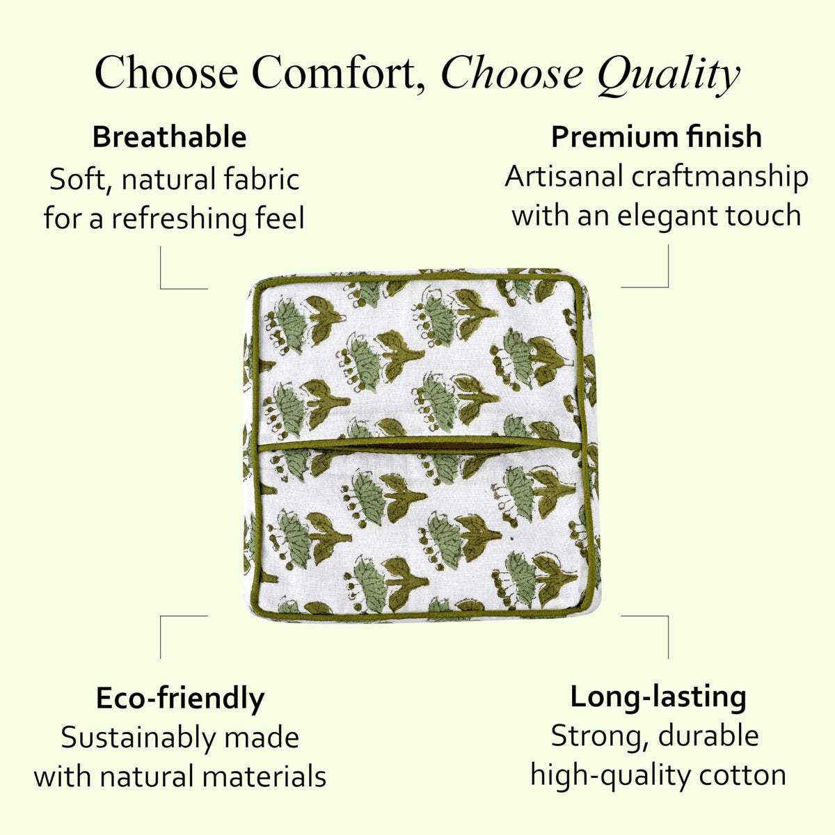 Block Print Cotton Tissue Box Cover, Apatite Blue