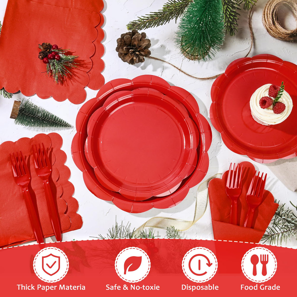 Blue Scalloped Paper Plates and Napkins, Serves 24