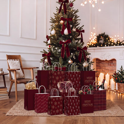 Blue Toile Christmas Kraft Gift Bags, Set of 18