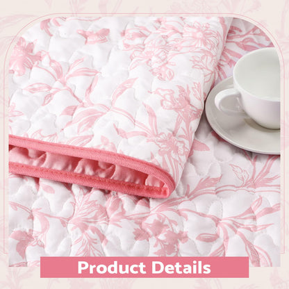 Blue Floral Quilted Throw Blanket, 50 x 60 Inch