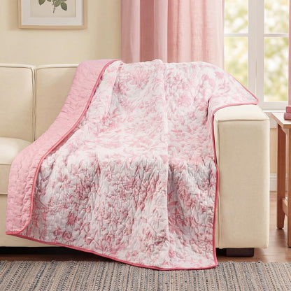 Blue Floral Quilted Throw Blanket, 50 x 60 Inch