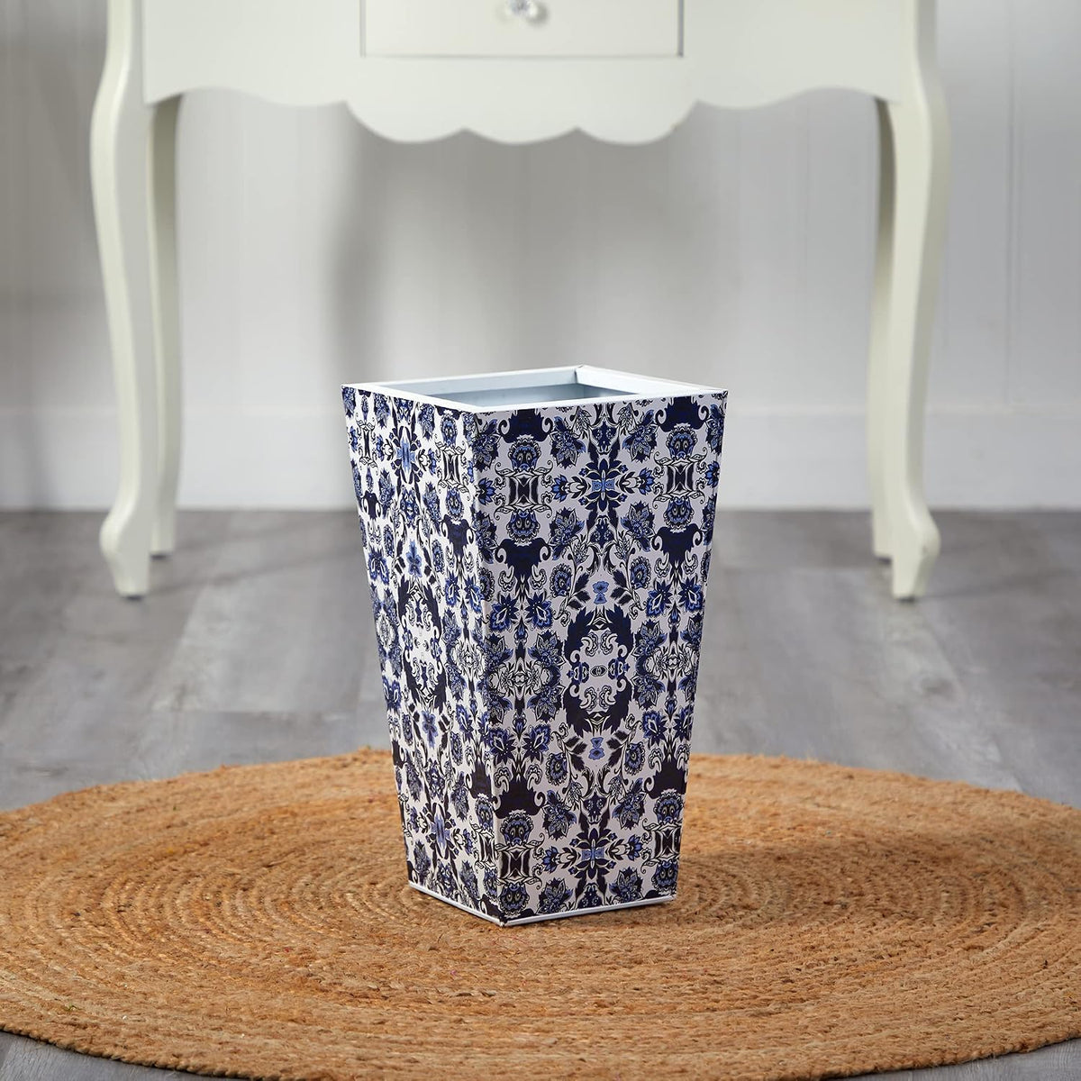 Nearly Natural Blue and White Metal Planter, 18"
