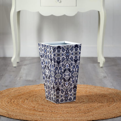 Nearly Natural Blue and White Metal Planter, 18"