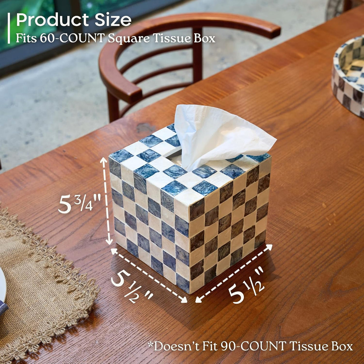Navy Capiz Square Tissue Box Cover