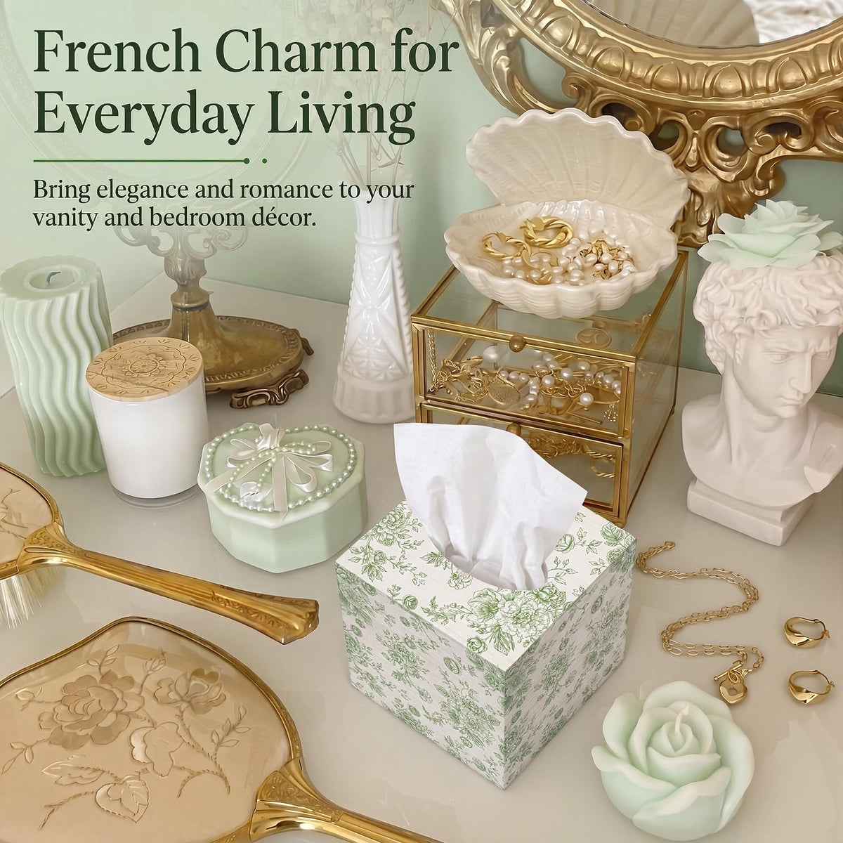 French Toile Tissue Box Cover, 6 Inch