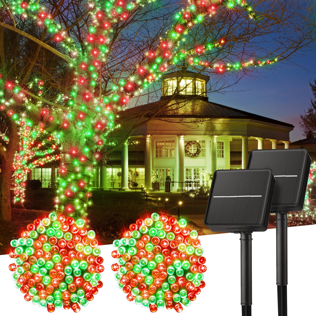 Solar Christmas String Lights, 100 LED, 40 ft