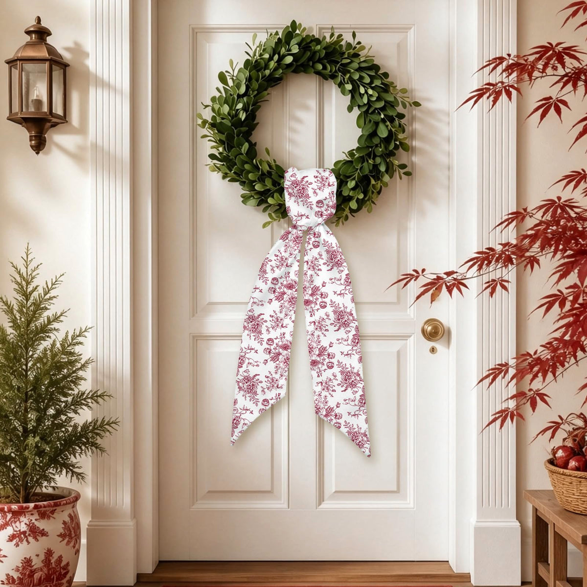 Blue Chinoiserie Floral Wreath Sash, Set of 2