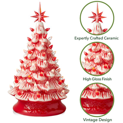 Hand Painted Ceramic Christmas Tree, 15 Inch Pre-Lit