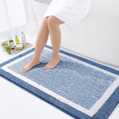 Navy and White Microfiber Bath Rug, 36 x 24