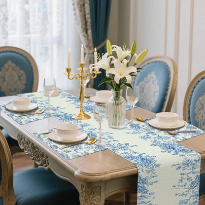 Blue and White Chinoiserie Table Runner and 8 Napkins
