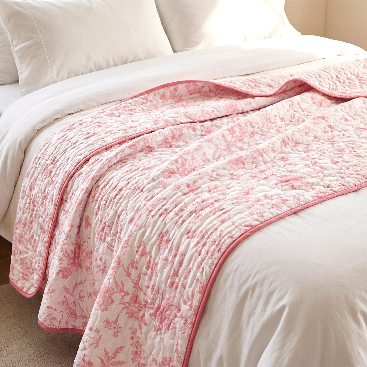 Blue Floral Quilted Throw Blanket, 50 x 60 Inch