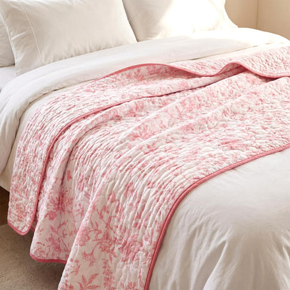 Blue Floral Quilted Throw Blanket, 50 x 60 Inch