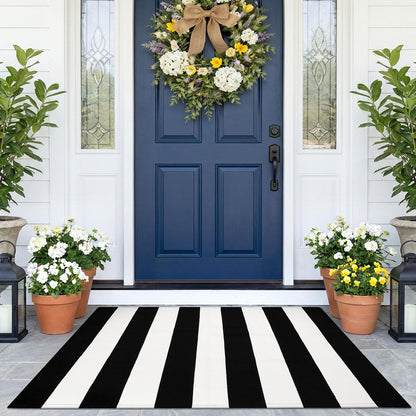 Navy and White Striped Cotton Rug, 28x43