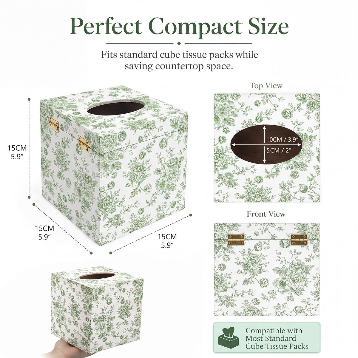 French Toile Tissue Box Cover, 6 Inch