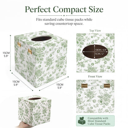 French Toile Tissue Box Cover, 6 Inch