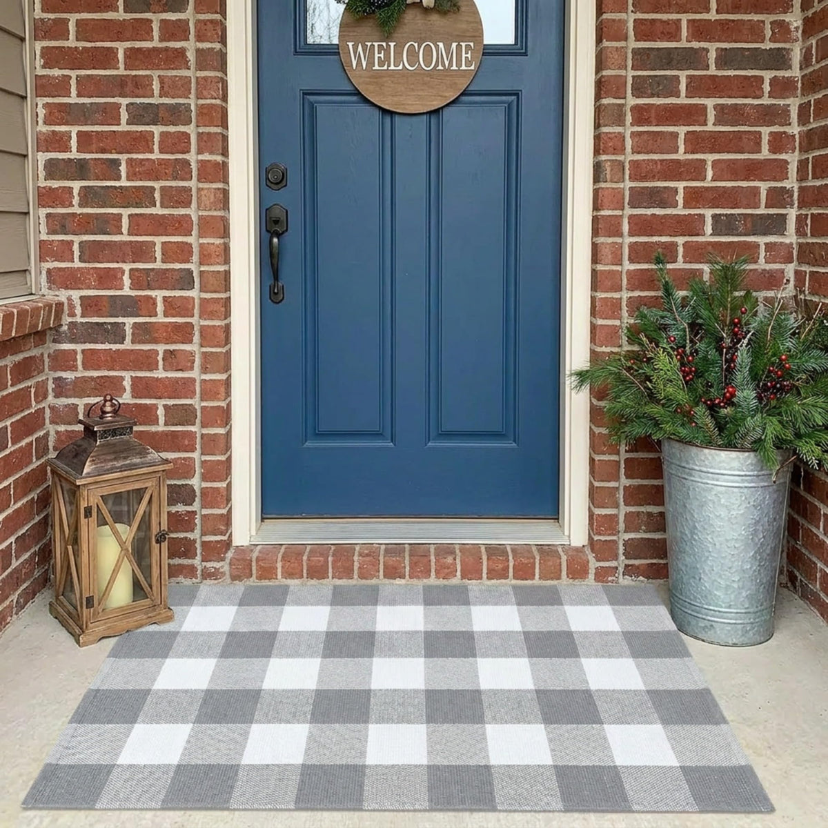 Blue Buffalo Plaid Outdoor Rug, 27.5x43