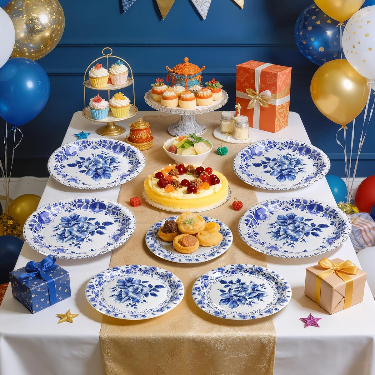 Blue and White Chinoiserie Plates and Napkins for 25