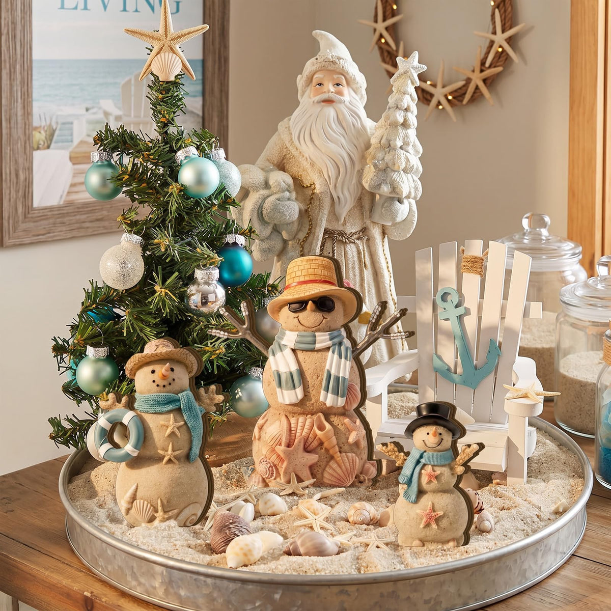 Chinoiserie Wooden Snowmen, Set of 3