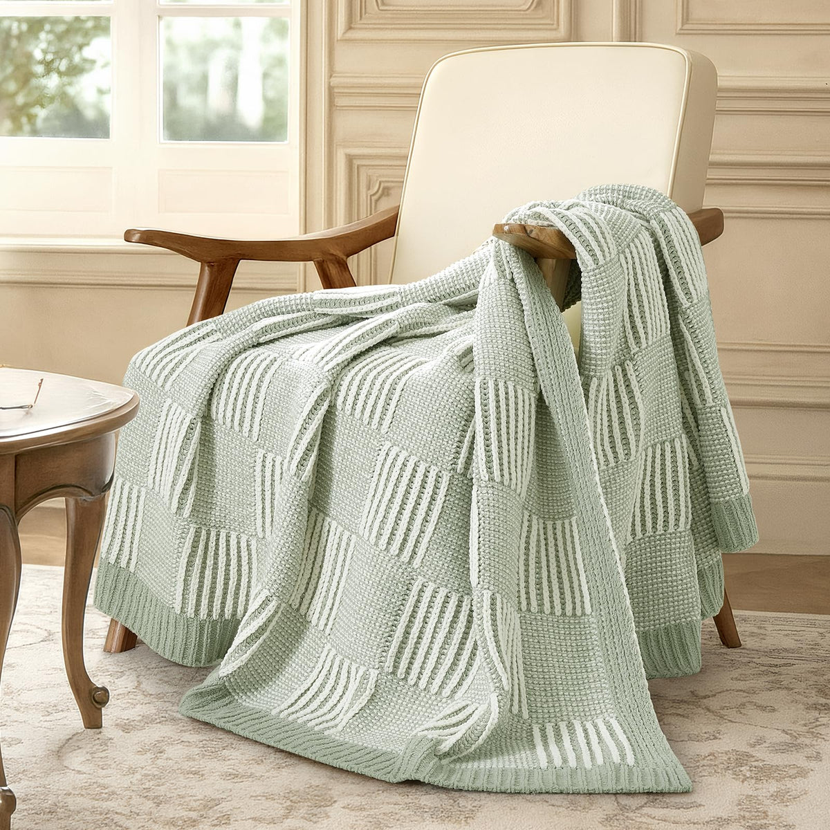 Checkered Knit Throw Blanket, Blue, 50 x 60 Inch