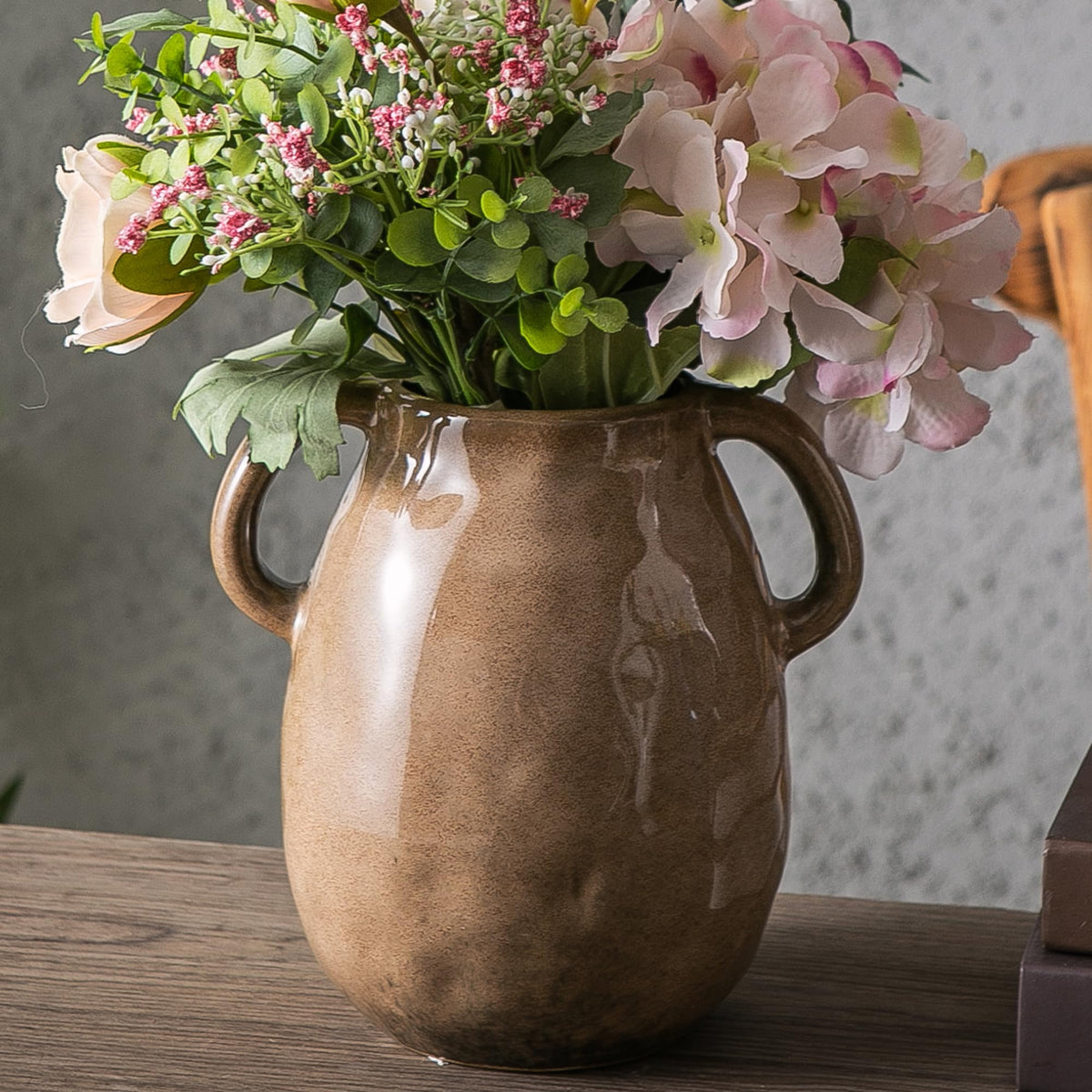 Blue Ceramic Vase with Two Handles