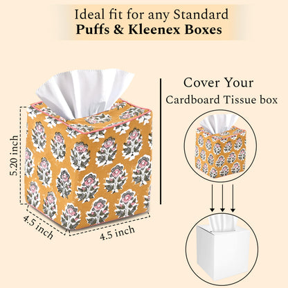 Block Print Cotton Tissue Box Cover, Apatite Blue