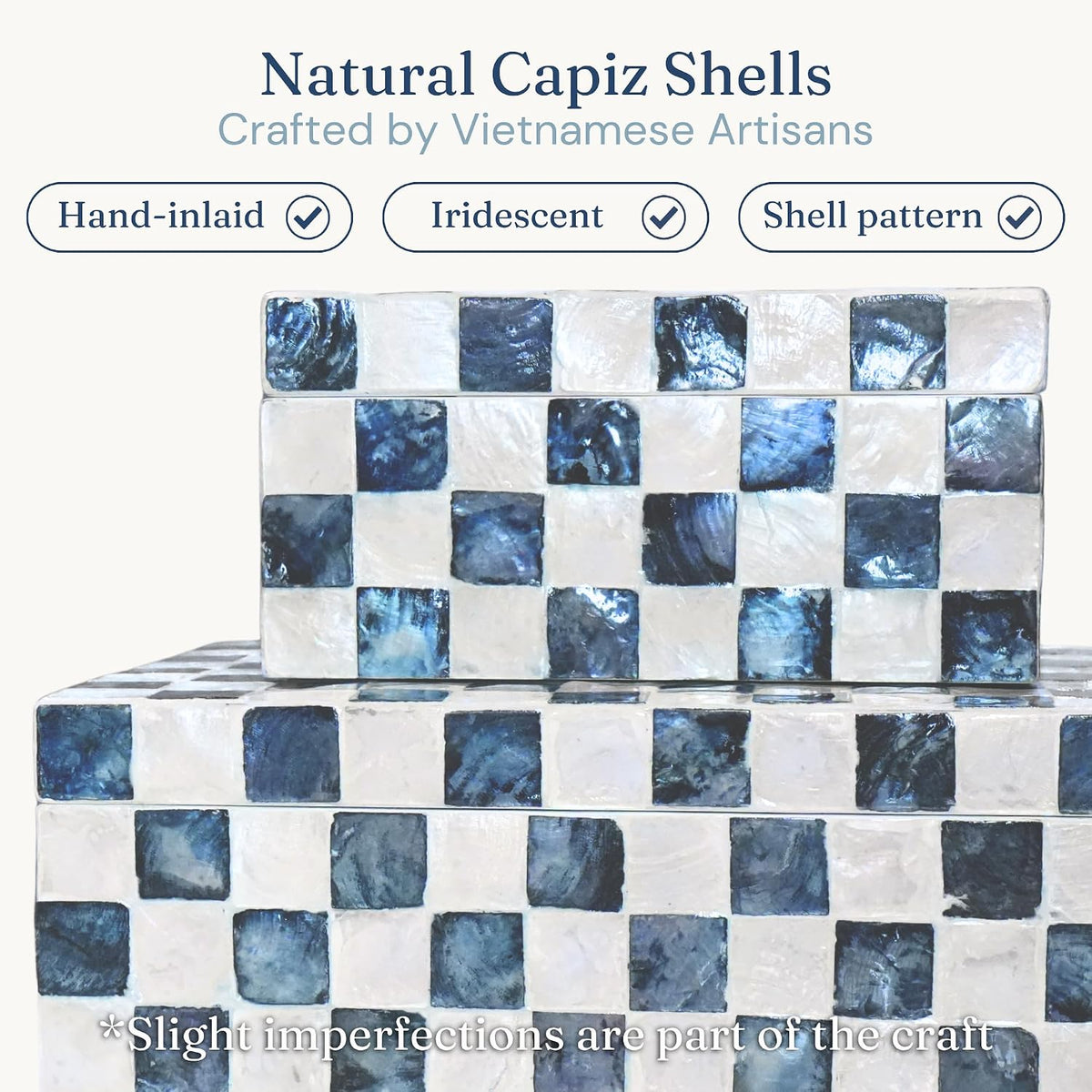 Navy Capiz Shell Storage Boxes, Set of 2