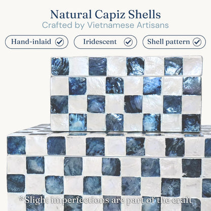 Navy Capiz Shell Storage Boxes, Set of 2