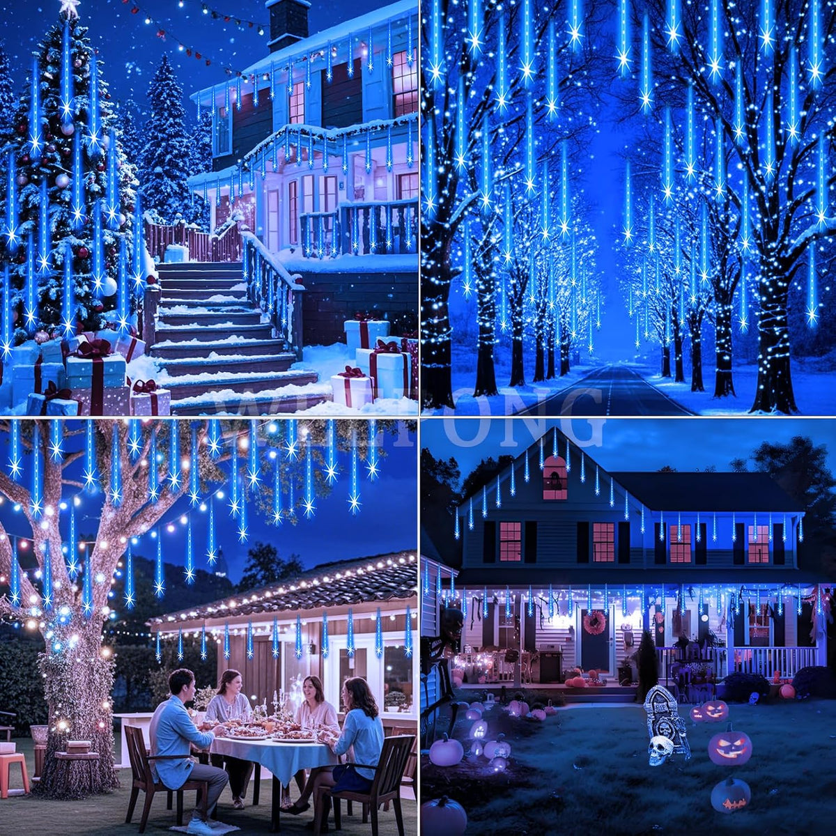 Blue Meteor Shower Christmas Lights, 8 Tubes