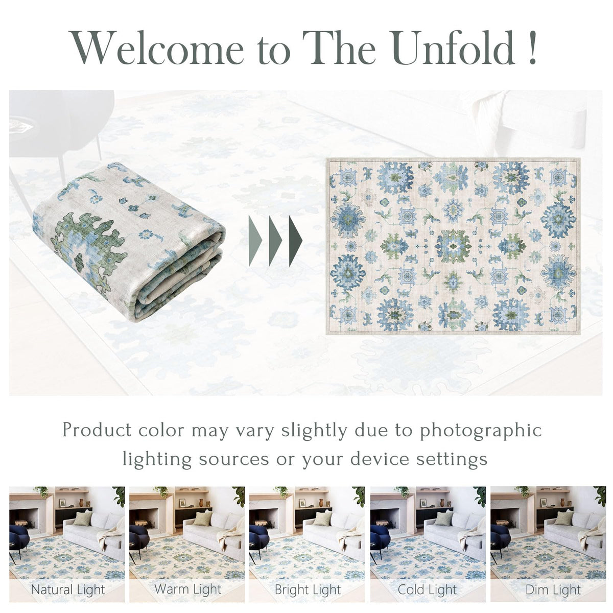 Washable Area Rug, Delft Blue Vintage Floral