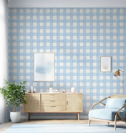 Blue Gingham Peel and Stick Wallpaper