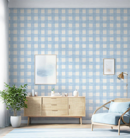 Blue Gingham Peel and Stick Wallpaper