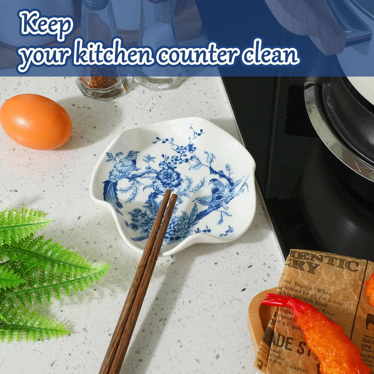 Chinoiserie Ceramic Bird Spoon Rest, Blue and White