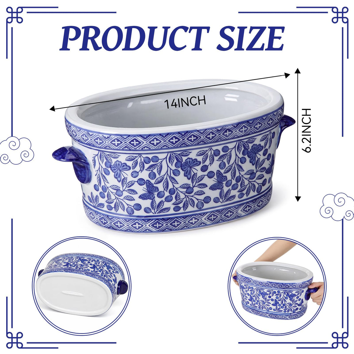 Blue and White Chinoiserie Oval Planter