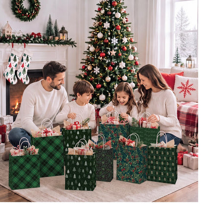 Blue Toile Christmas Kraft Gift Bags, Set of 18