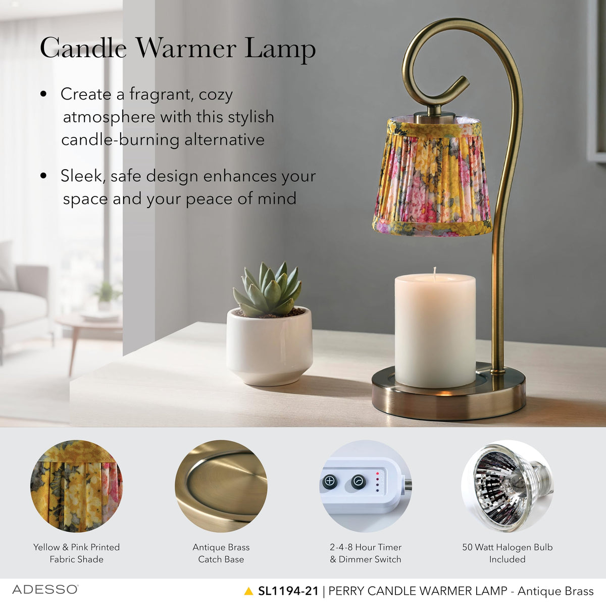 Adesso Blue Floral Candle Warmer Lamp