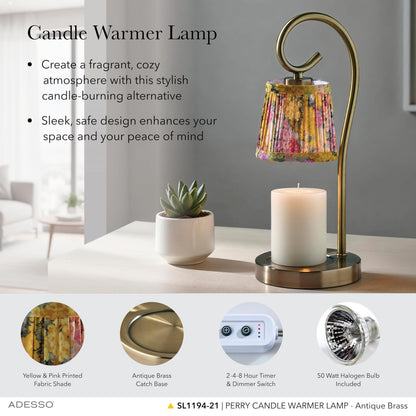 Adesso Blue Floral Candle Warmer Lamp