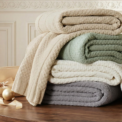 Checkered Knit Throw Blanket, Blue, 50 x 60 Inch