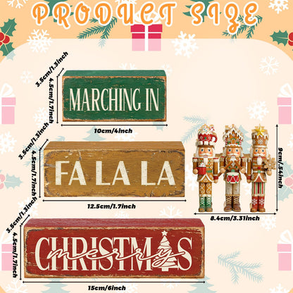 Blue and White Christmas Wood Block Signs, Set of 4