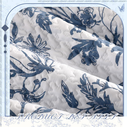 Blue Floral Quilted Throw Blanket, 50 x 60 Inch